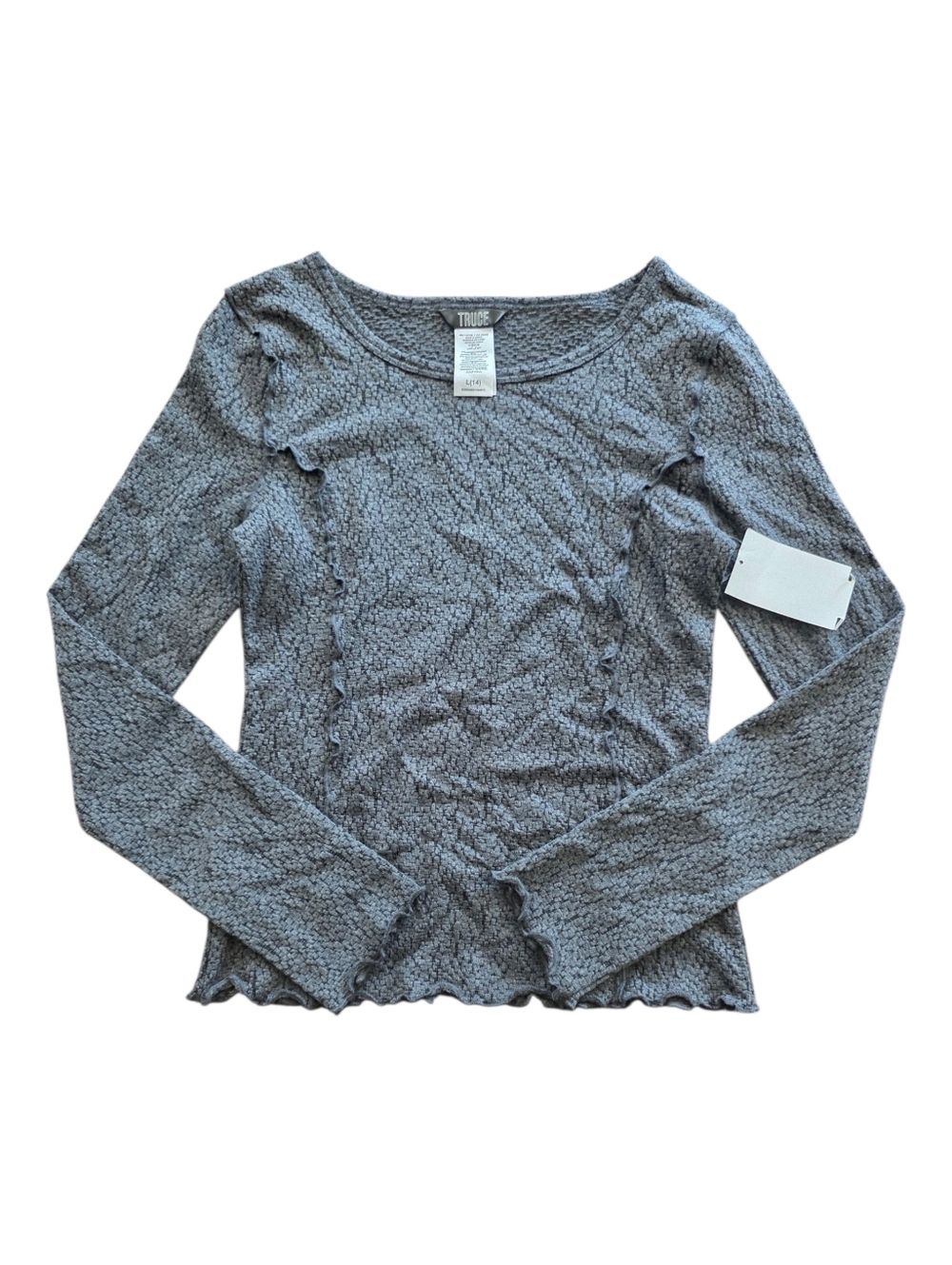 Truce Heathered Gray Textured Knit Long Sleeve Top 14 Girls